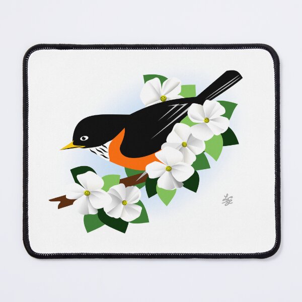 Item preview, American Robin On Blooming Branch With White Flowers designed and sold by studioart.