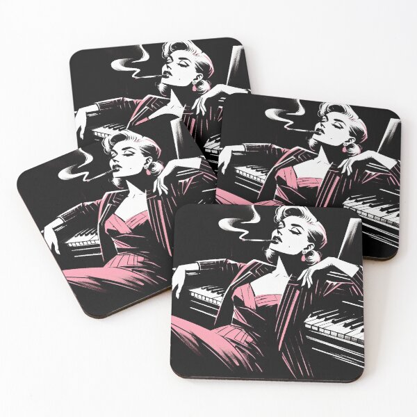Item preview, Noir Pink Girl on the Piano [Vintage, Retro] designed and sold by RESToRAPTOR.