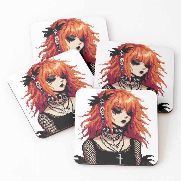 Item preview, Goth girl with orange hair, pixelart designed and sold by Luvrr Pixels.
