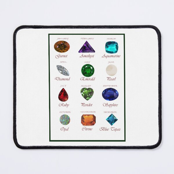 Item preview, Birthstone chart with 12 Gemstones and 12 Months with Black Borders designed and sold by DigitalGemArt.