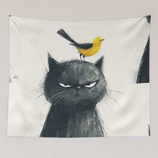 Item preview, Annoyed Cat in a Canary Hat: Minimalistic Expression designed and sold by Piotrek0001.