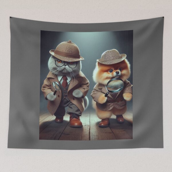Item preview, Detective Cat and Dog, British Cat, Pomeranian, Animal Lover, Sherlock Holmes  designed and sold by CanArtVision.