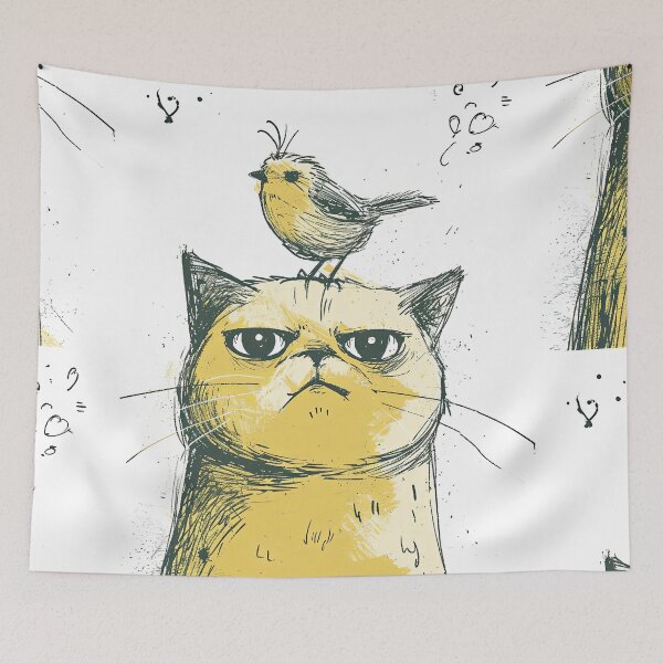Item preview, Annoyed Cat in a Canary Hat: Minimalistic Expression designed and sold by Piotrek0001.