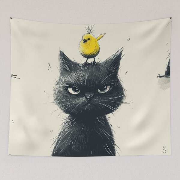 Item preview, Annoyed Cat in a Canary Hat: Minimalistic Expression designed and sold by Piotrek0001.
