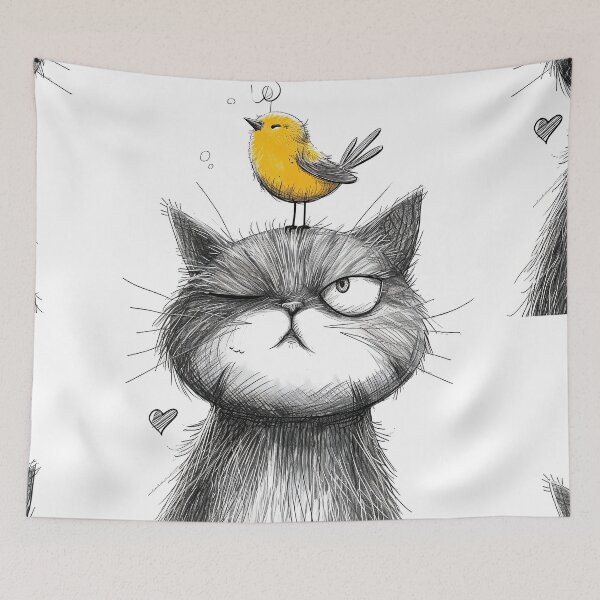 Item preview, Annoyed Cat in a Canary Hat: Minimalistic Expression designed and sold by Piotrek0001.