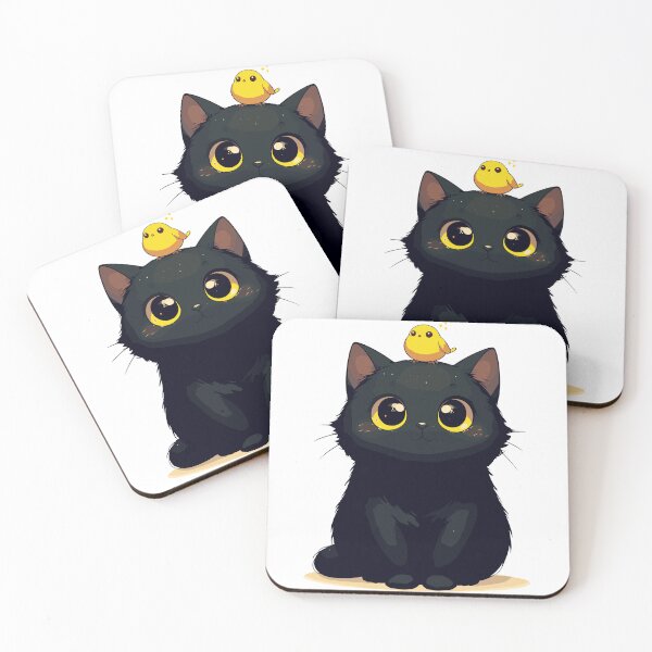 Item preview, Cute Black Cat And Yellow Bird designed and sold by TomFrontierArt.