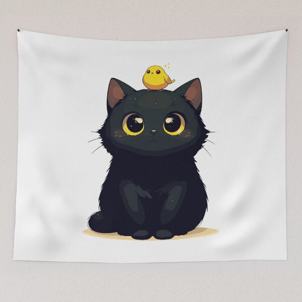 Item preview, Cute Black Cat And Yellow Bird designed and sold by TomFrontierArt.