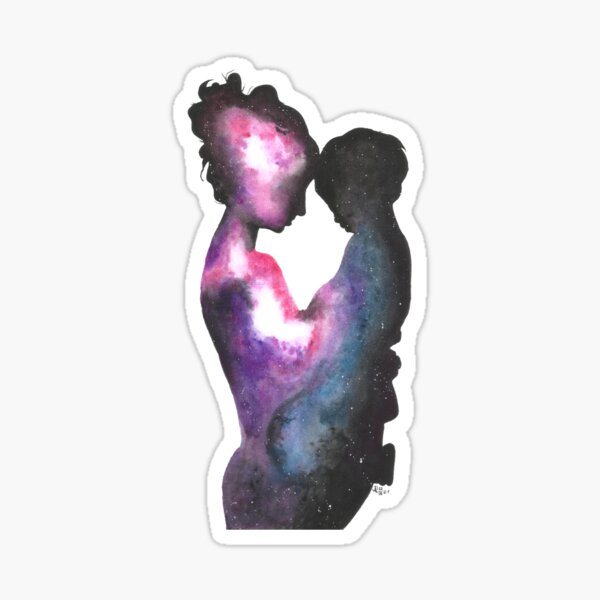 Galaxy Mother and Child Hand drawn Art, Mum Kid Art Sticker