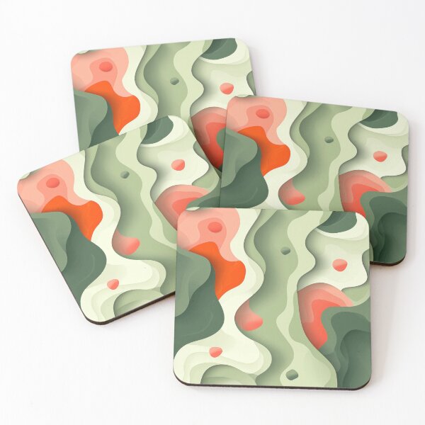 Item preview, Abstract Topography: Wavy Terrain Layers in Earthy Tones with Pops of Vibrant Coral Accents designed and sold by PICbyFemke.