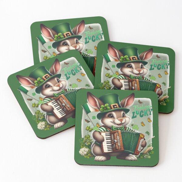 Item preview, St Patricks Day Cute Lucky Irish green hare playing accordion designed and sold by Oz64.