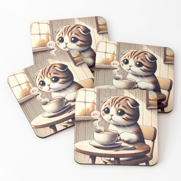 Item preview, Scottish Fold Cat Enjoys Hot Coffee Alone Sitting designed and sold by HevsanDesign.