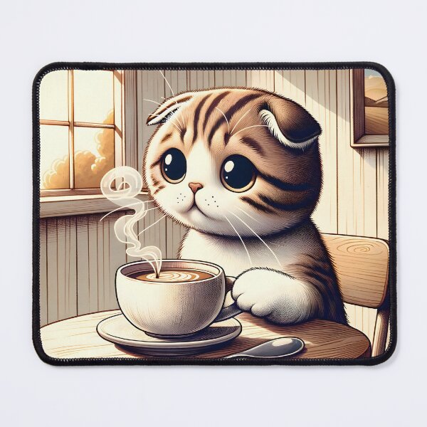 Item preview, Scottish Fold Cat Enjoys Hot Coffee Alone Sitting designed and sold by HevsanDesign.