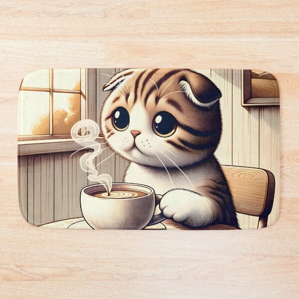 Item preview, Scottish Fold Cat Enjoys Hot Coffee Alone Sitting designed and sold by HevsanDesign.