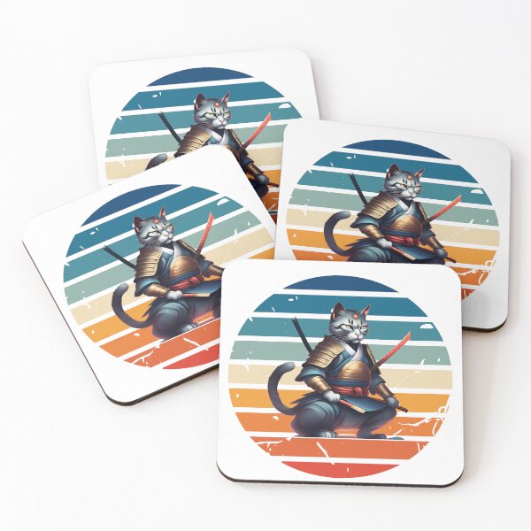 Item preview, Retro Cat Samurai with Catana  designed and sold by Design 91maji.