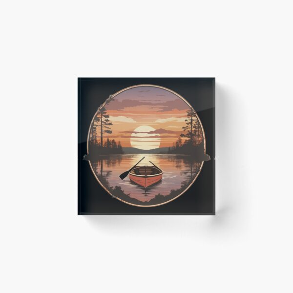 Item preview,  Broken Bow Fishing Boat And Paddles Vintage Sunset  designed and sold by Smix Pixels.