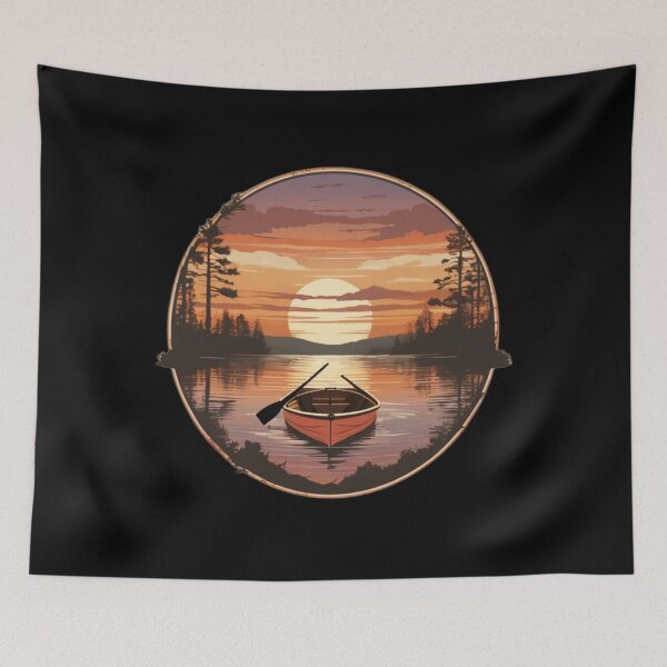 Item preview,  Broken Bow Fishing Boat And Paddles Vintage Sunset  designed and sold by Smix Pixels.