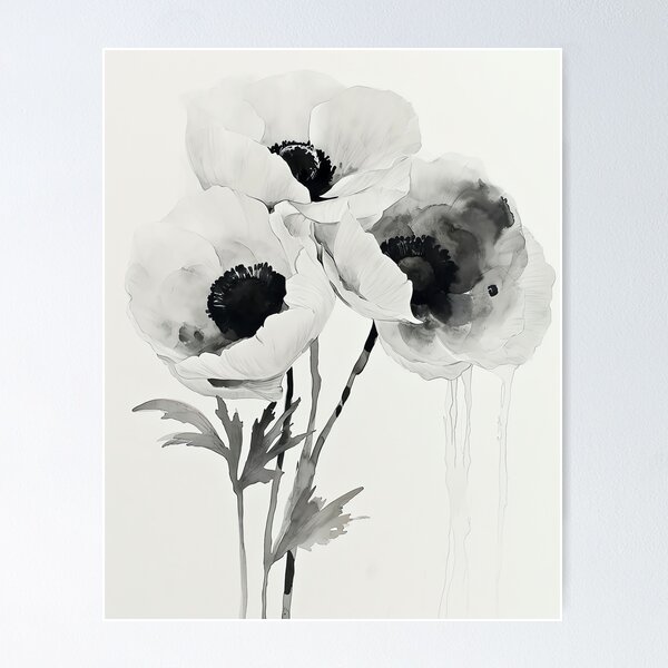 Item preview, Black and White Ranunculus Watercolor Floral designed and sold by Peek-Designs.
