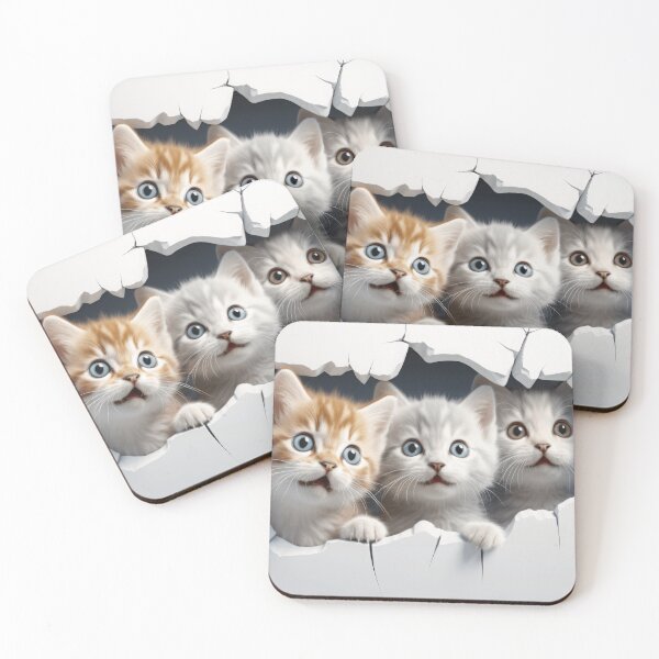 Artikelvorschau, 3D Kittens Peeking through the Cracked Wall entworfen und verkauft von Nextstep Design.