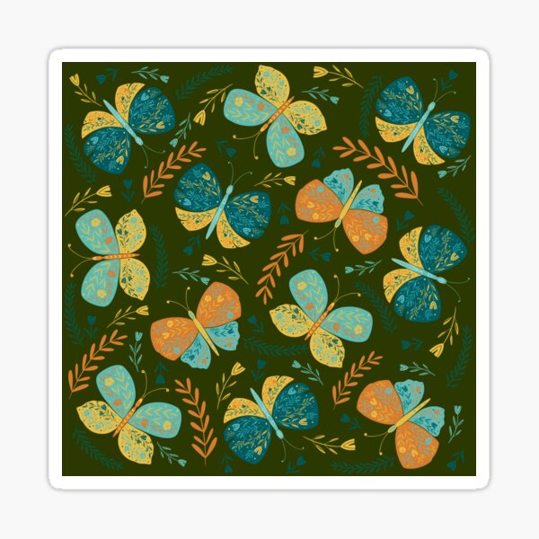 Schmetterlinge floral grün Sticker