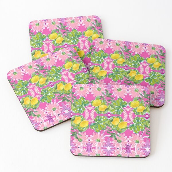 Item preview, Preppy daisies and lemons on hot pink designed and sold by SophieClimaArt.
