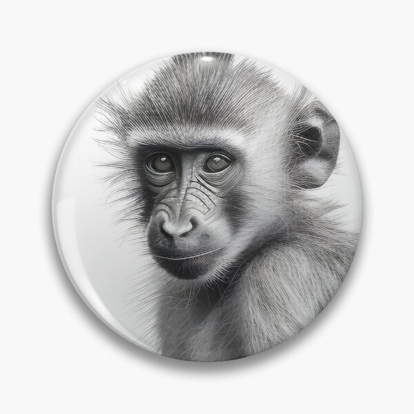Item preview, Black and white baby baboon pencil drawing designed and sold by Pencil-Art.