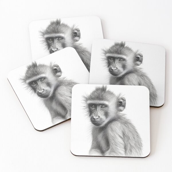 Item preview, Black and white baby baboon pencil drawing designed and sold by Pencil-Art.