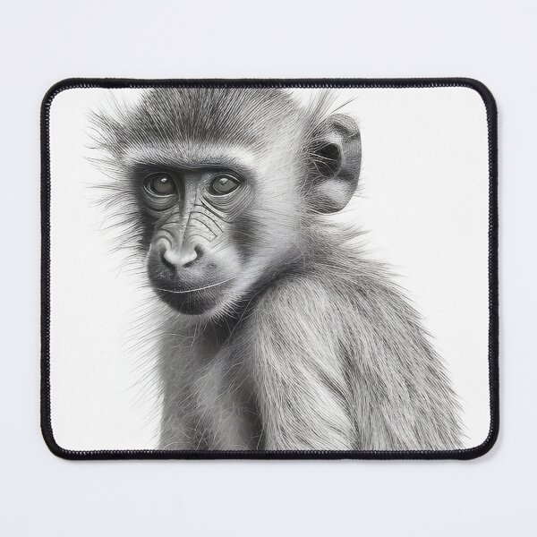 Item preview, Black and white baby baboon pencil drawing designed and sold by Pencil-Art.