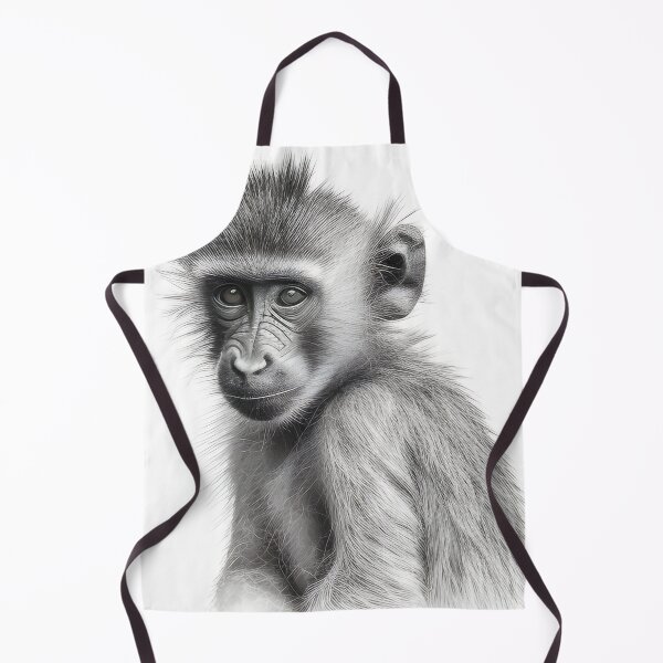 Item preview, Black and white baby baboon pencil drawing designed and sold by Pencil-Art.