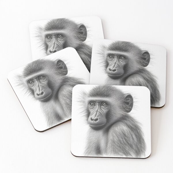 Item preview, Black and white baby baboon pencil drawing designed and sold by Pencil-Art.
