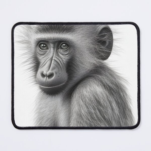 Item preview, Black and white baby baboon pencil drawing designed and sold by Pencil-Art.