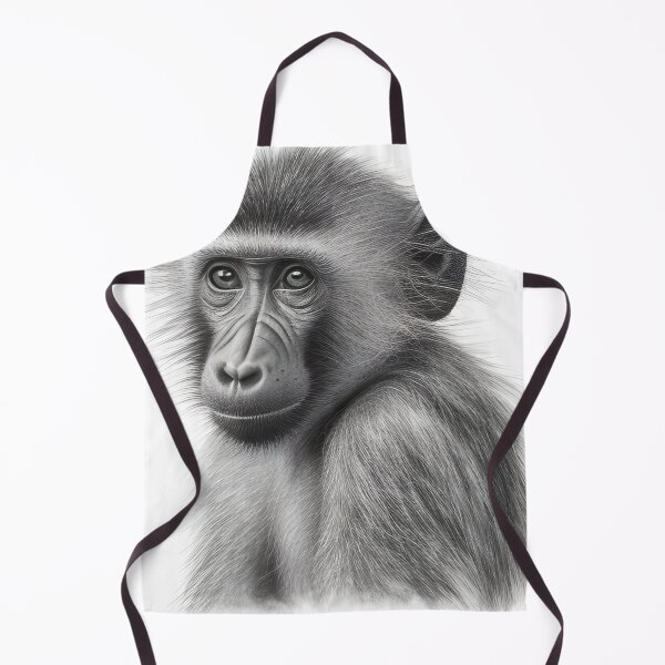 Item preview, Black and white baby baboon pencil drawing designed and sold by Pencil-Art.