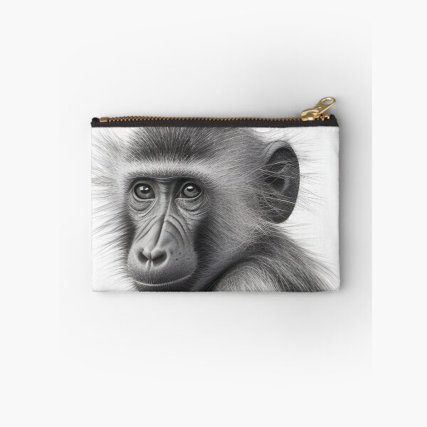Item preview, Black and white baby baboon pencil drawing designed and sold by Pencil-Art.