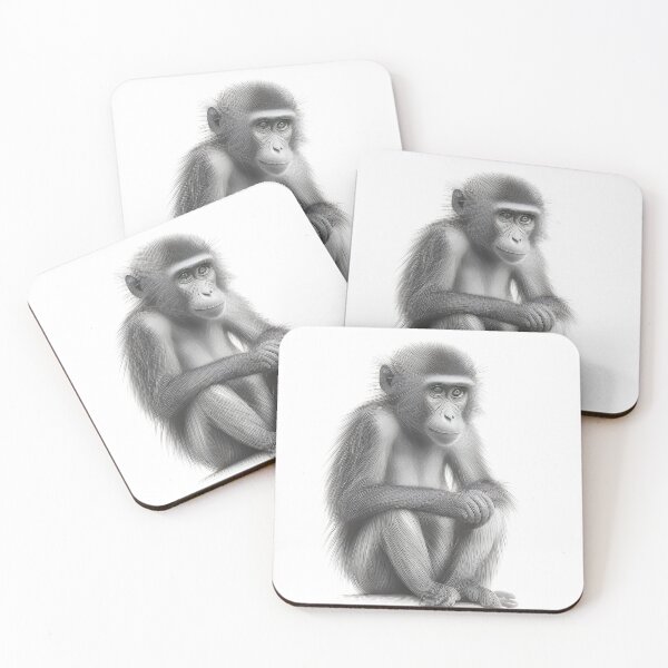 Item preview, Black and white baby baboon pencil drawing designed and sold by Pencil-Art.