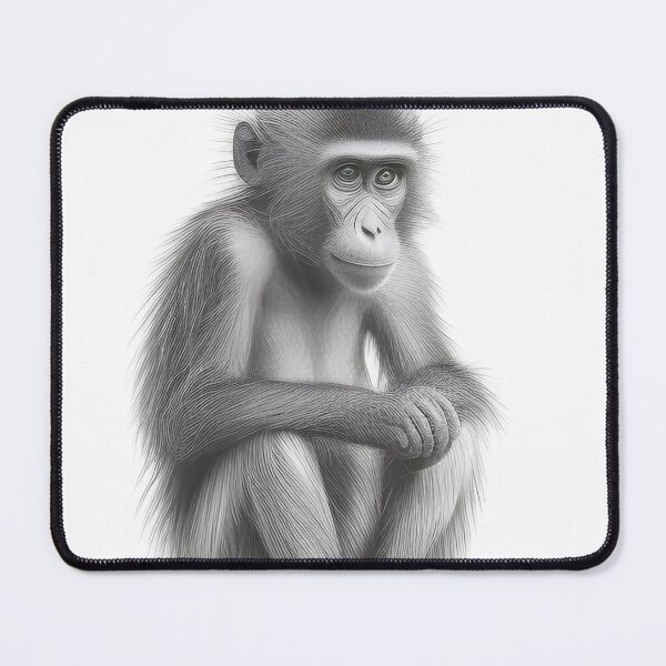 Item preview, Black and white baby baboon pencil drawing designed and sold by Pencil-Art.