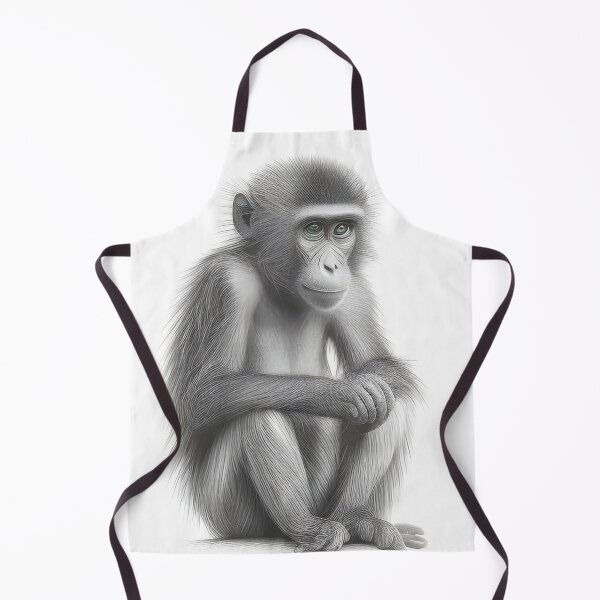Item preview, Black and white baby baboon pencil drawing designed and sold by Pencil-Art.