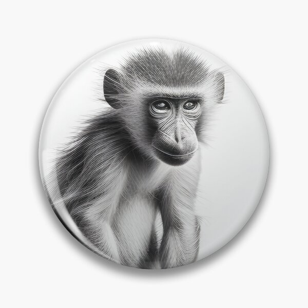 Item preview, Black and white baby baboon pencil drawing designed and sold by Pencil-Art.