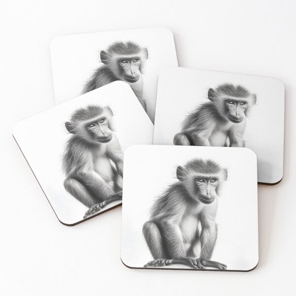 Item preview, Black and white baby baboon pencil drawing designed and sold by Pencil-Art.