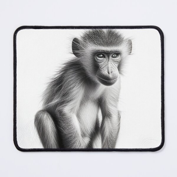 Item preview, Black and white baby baboon pencil drawing designed and sold by Pencil-Art.