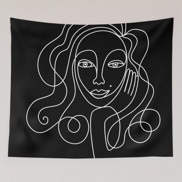 Item preview, Hello you - line drawn female portrait - white on black designed and sold by Cecca-Designs.