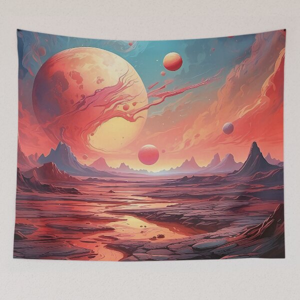 Item preview, Orbit's Embrace: A Vista of Crimson Worlds designed and sold by ArtComixHaven.