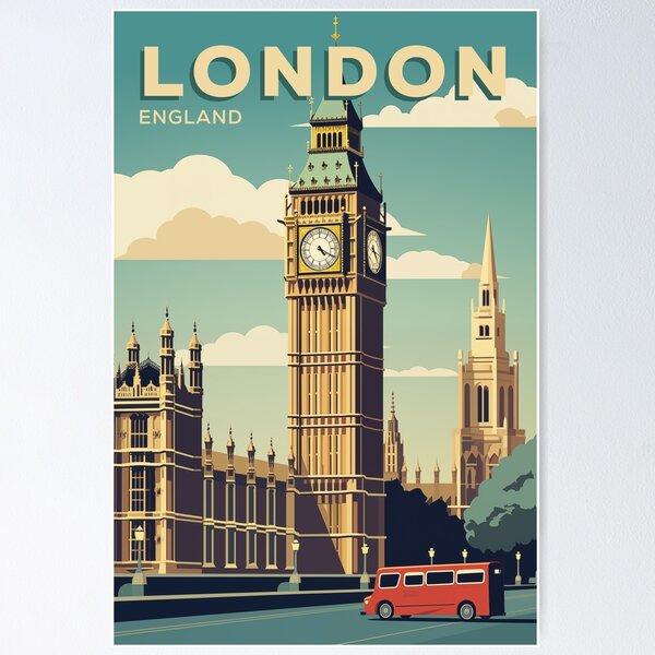 Item preview, England London - Vintage Travel Poster Big Ben Tower Retro designed and sold by artra-shop.