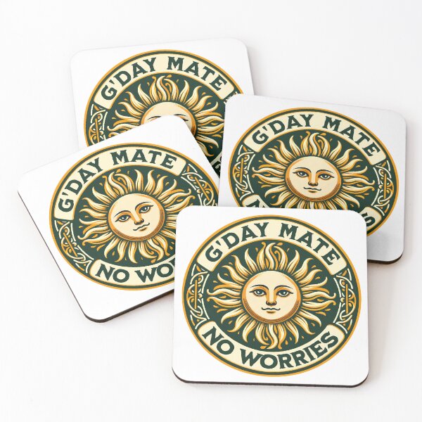 Item preview, G’Day Mate No Worries Funny Australian Greeting Retro Sun Inspirational Saying  designed and sold by Bad Kitty Designz.