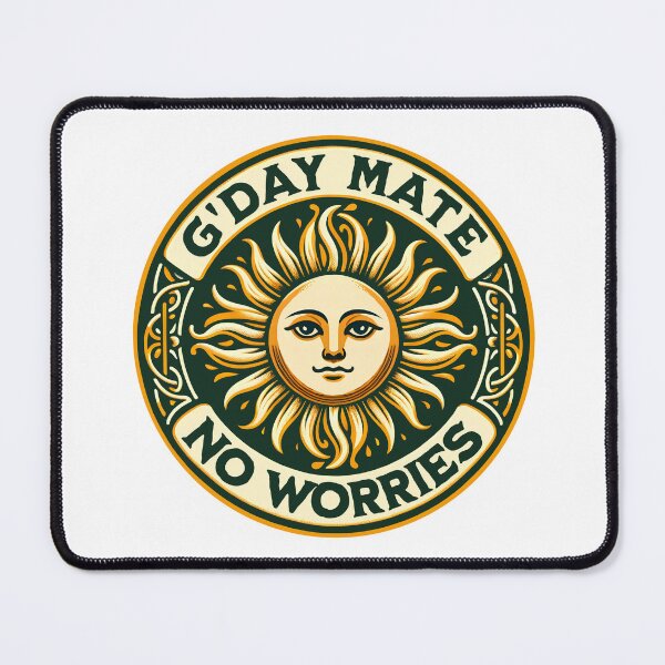 Item preview, G’Day Mate No Worries Funny Australian Greeting Retro Sun Inspirational Saying designed and sold by Bad Kitty Designz.