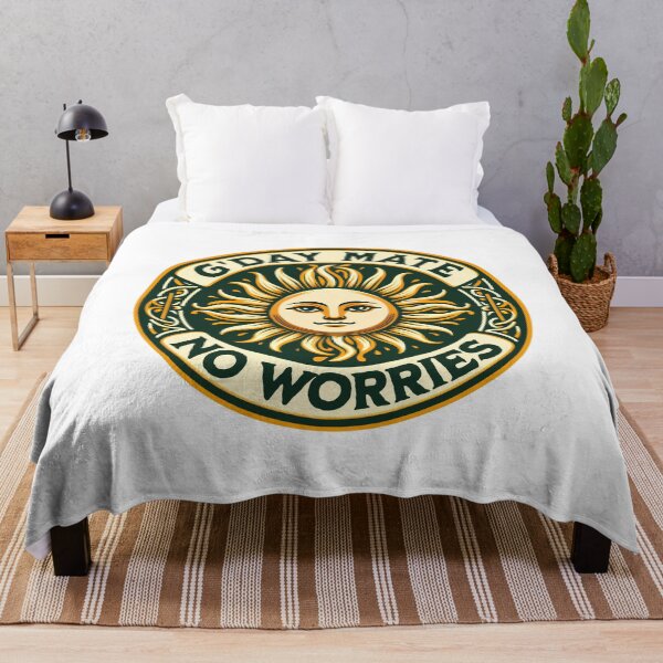 Item preview, G’Day Mate No Worries Funny Australian Greeting Retro Sun Inspirational Saying designed and sold by Bad Kitty Designz.