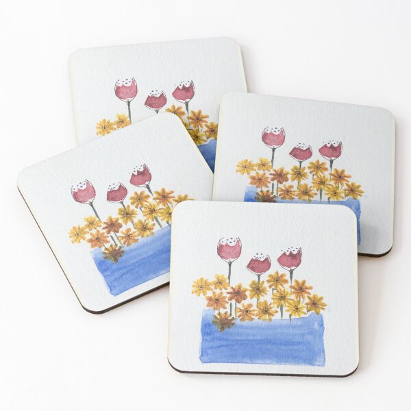 Artikelvorschau, „Mohnblumen und Gänseblümchen in einem blauen Behälter“ von SalsySafrano. entworfen und verkauft von SalsySafrano.