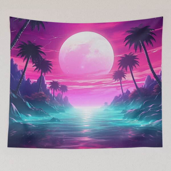 Item preview, Vaporwave Oasis: Neon Twilight Lagoon Ambiance designed and sold by Mullet Monkey.