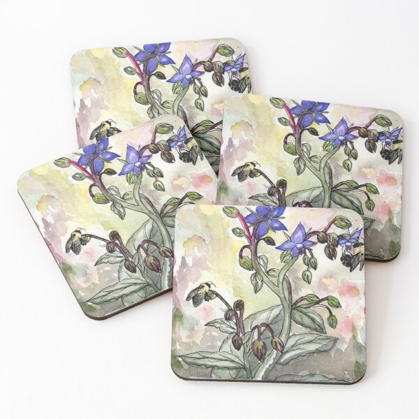 Item preview, Borage and Bumblebees designed and sold by tacitdiddle.