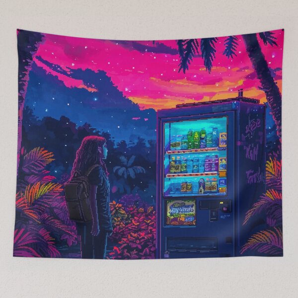 Item preview, Girl and Vending Machine Retro Synthwave Pixel Art designed and sold by LVTFCOarts.
