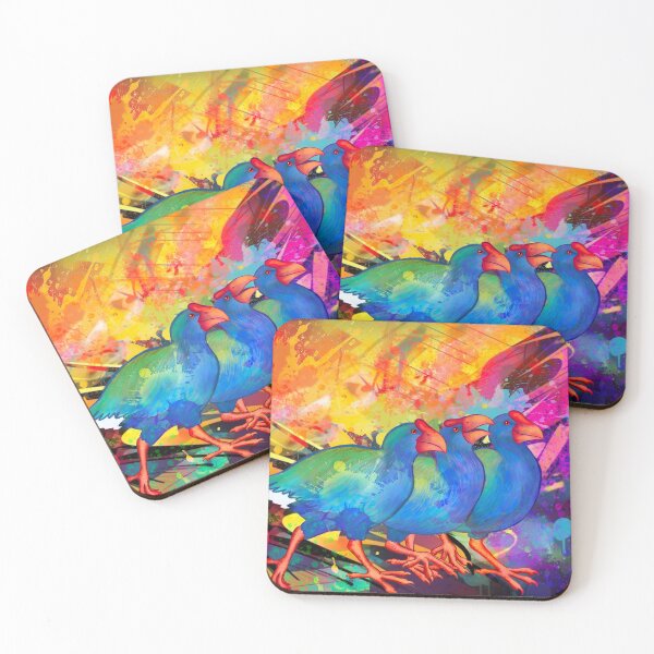 Item preview, Takahe trio with graffiti background. designed and sold by Kererū Brewing.