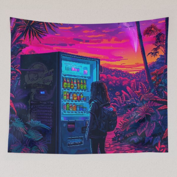 Item preview, Retro Synthwave Pixel Art Girl and Vending Machine designed and sold by LVTFCOarts.